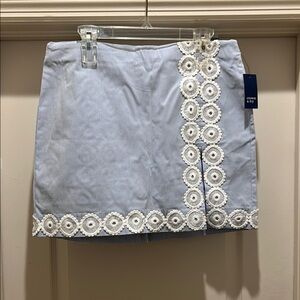 Crown & Ivy Blue and White Embellished Mini Skirt